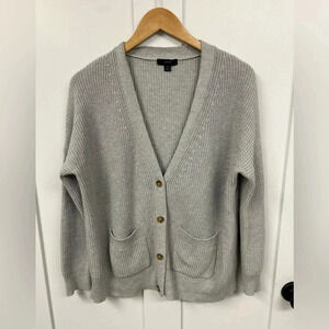 J. Crew xs boyfriend sweater gray pockets woven cardigan